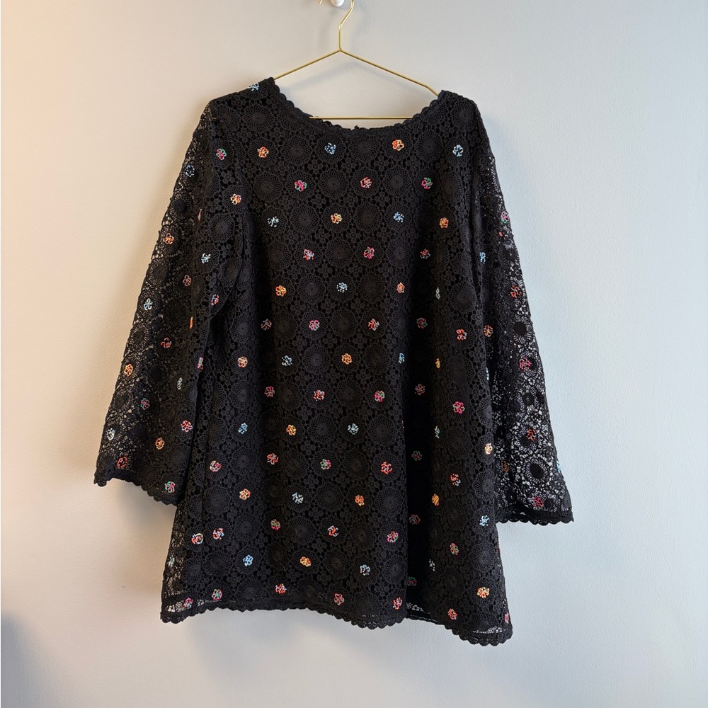 RIXO Embroidered Black Lace dress
